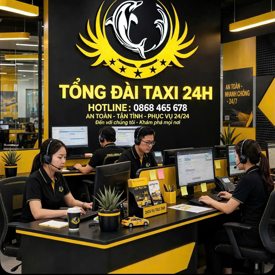 Nhân viên tổng đài Taxi 24h đang nghe máy